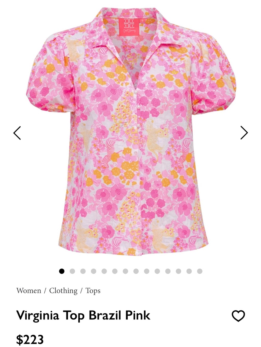 Just Darvy Virginia Top Brazil Pink - Floral Puff Sleeve Women's Top